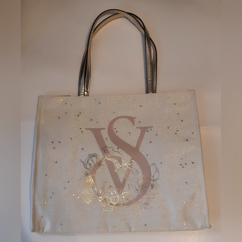 Victoria's Secret Large Cream and Rose Gold Tote Bag